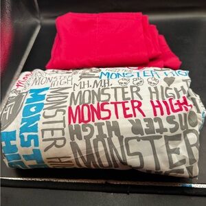 Monster High Twin Sheet Set NO Pillowcase; Pink Flat Sheet & Pillowcase Lot